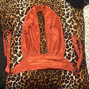 Orange Satin Halter Crop Top